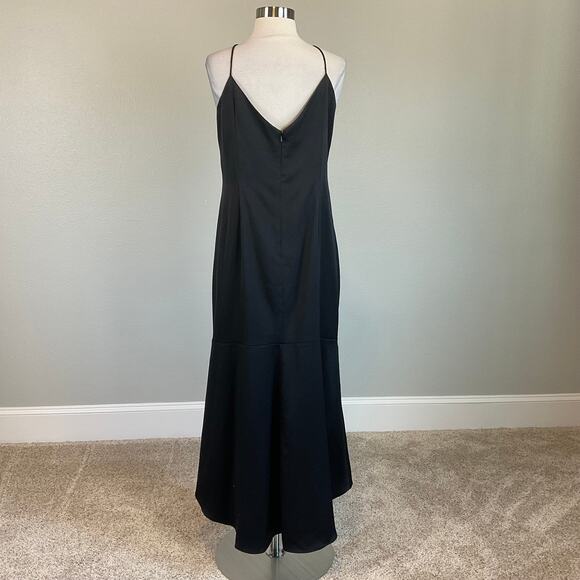 Aidan Mattox Satin Cut Out High Low Cocktail Dress Black Size 16 Sleeveless Midi - Picture 2 of 12
